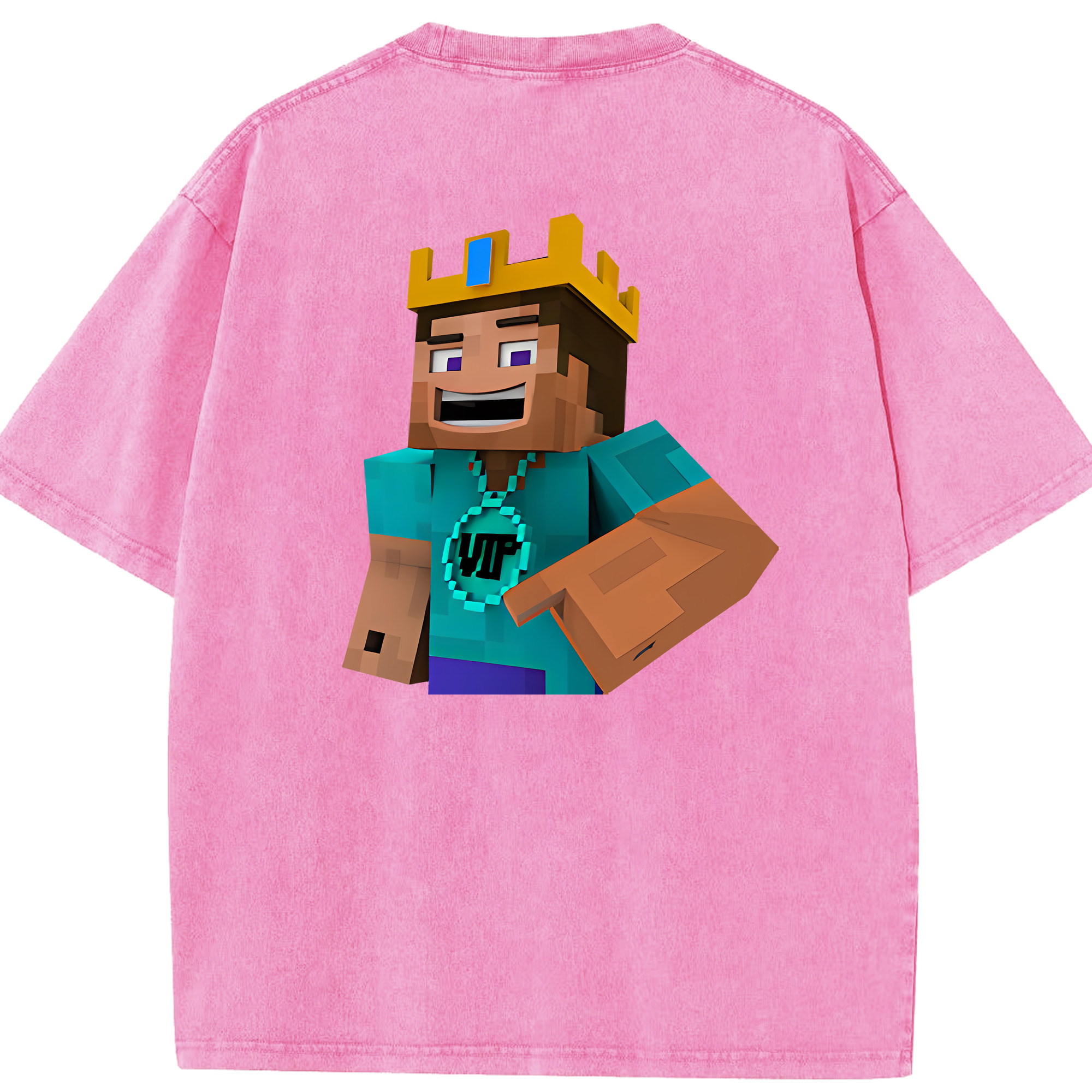 （画像用） マインクラフト ブロックの世界 Minecraft MC Block world 綿100% ヴィンテージ風 半袖Tシャツ（背面プリント）